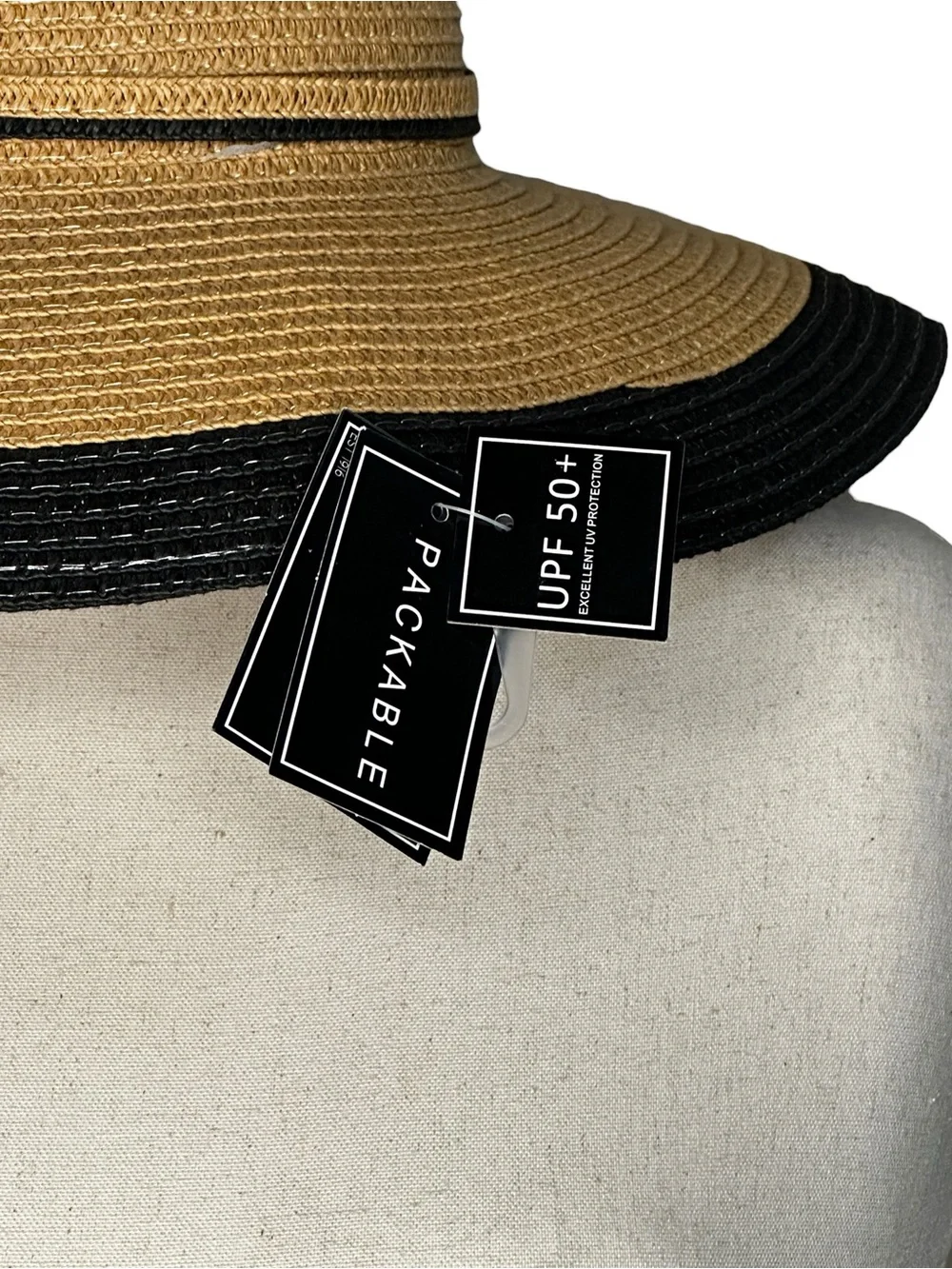 Wide Brim Straw Sun Hat with Black Trim - Women's Beach Hat